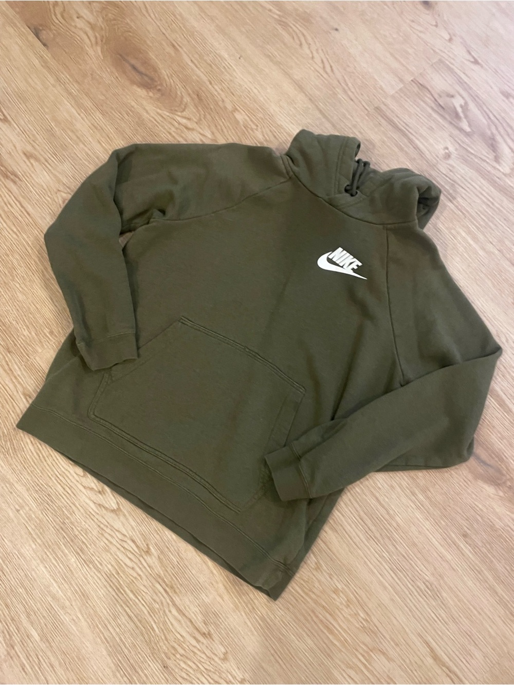 Nike Olive Green Pullover Hoodie with White Logo